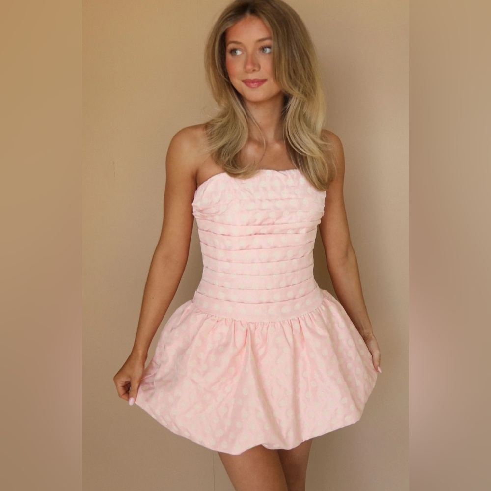 Bubble Mini Dress - Pink and White Polka Dots